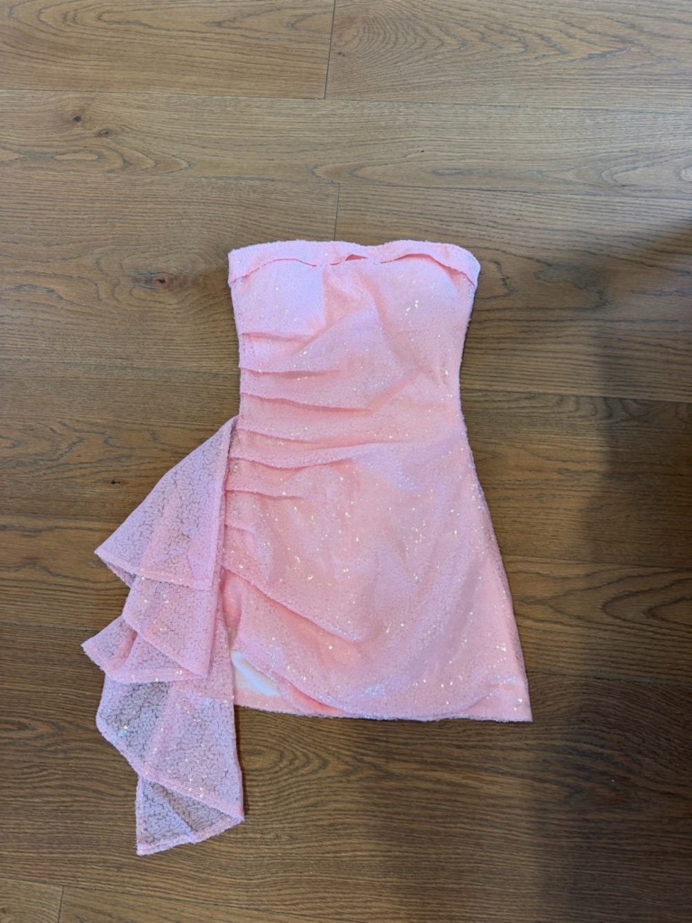 Sparkle Pink Strapless Party Dress with Ruffle Accent